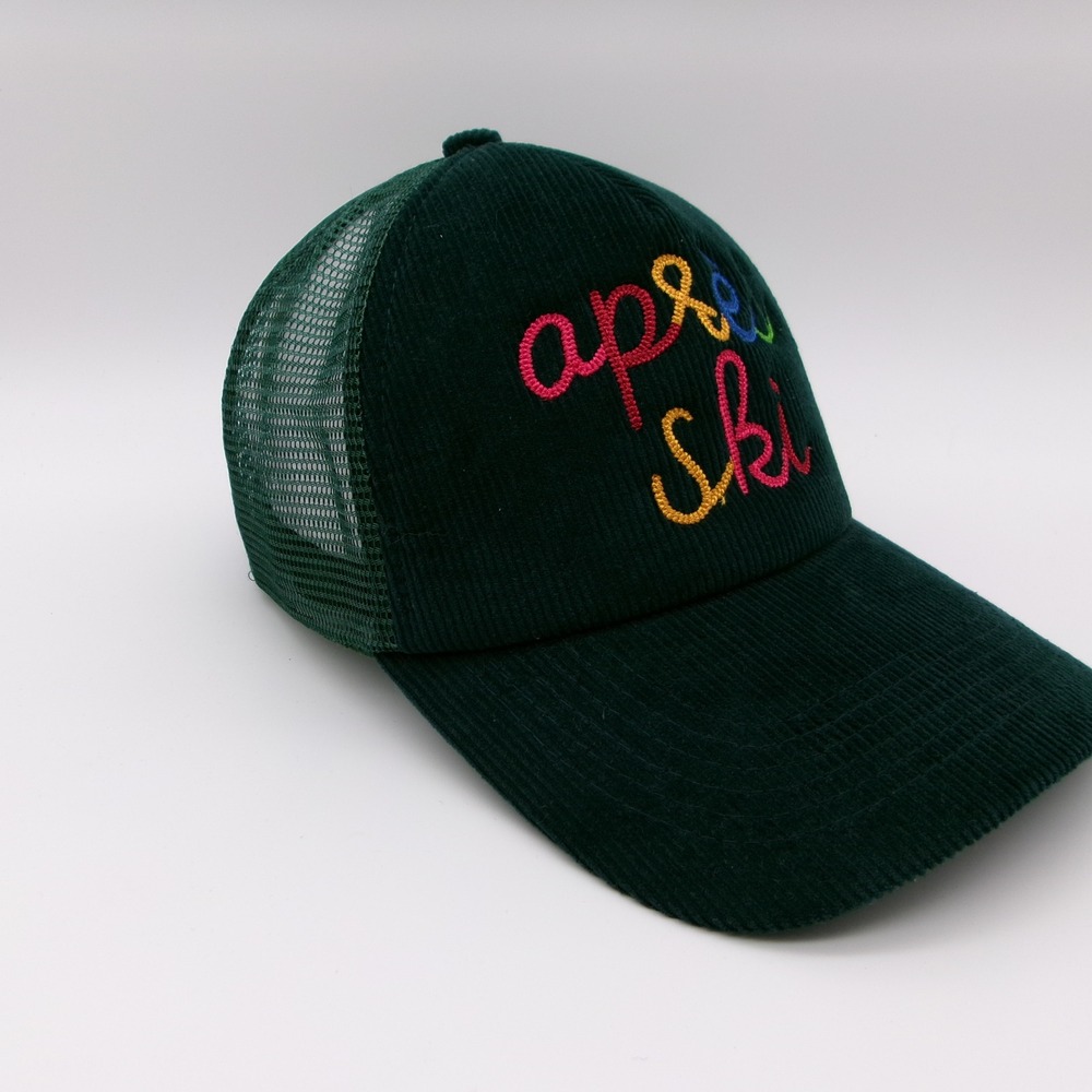 Worn West Apres Ski Corduroy Trucker Hat Green Mesh Snapback Cap O/S